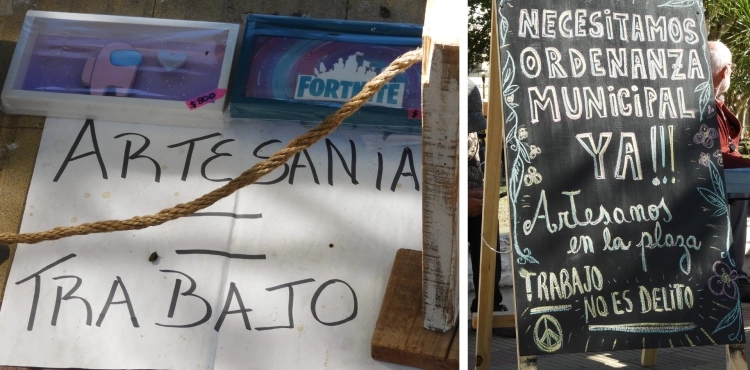 Artesanos en la Plaza de Merlo: “El trabajo no es delito”.
